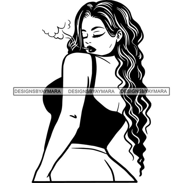 Woman Smoking Pot Joint Blunt Stoned High Life Weed Leaf Marijuana Grass Relax Chill SVG Cutting Files