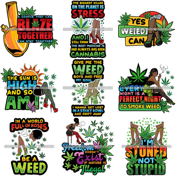 Bundle 9 Glass Bong Water Pipe Blunt Weed Cannabis Medical Marijuana Pot Stoned High Life Smoker SVG Cutting Files