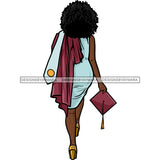 Graduation Woman Afro Hair Achievement Hard Work Diploma Success Robe Cap Certificate College SVG PNG JPG Cutting Files
