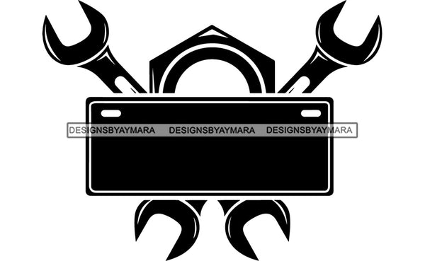 Auto Repair Handyman Tool Kit Set Symbol Design Vector Mechanic Toolbox Technician Equipment Logo Sign B/W SVG Cutting Files For Silhouette and Cricut
