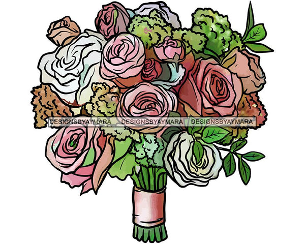 Wedding Flowers Bouquet Marry Lovely Couple Wife Husband Marriage Happy Romantic Celebration Engagement Bride Groom SVG Cutting Files