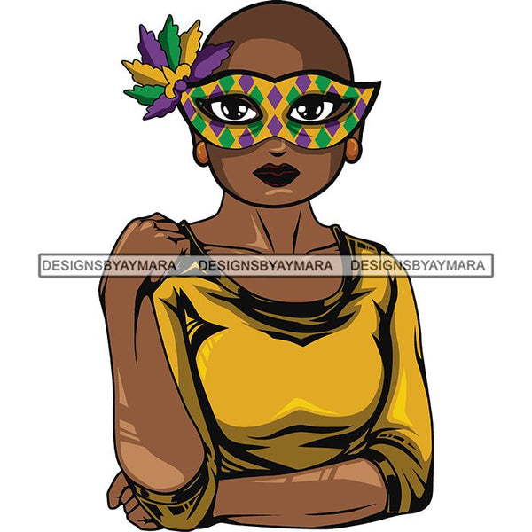 Afro Lola Wearing  Mardi Grass Mask Masquerade Costume SVG Clipart Vector Cutting Files