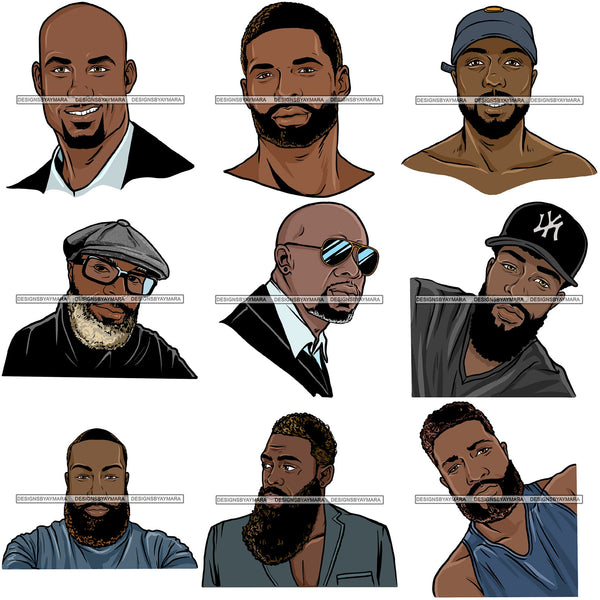 Bundle 9 Attractive Black Man Bearded Hipster Model Fashion Male Guy Hombre Masculino Guapo Stylish Close-up Sexy Macho Manly SVG Files For Cutting