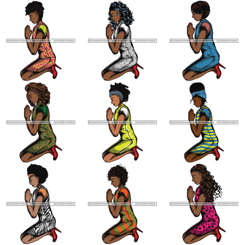 Bundle 9 Afro Lola Praying God Lord Prayers Knee Forgiveness .SVG Clipart Cutting Files For Silhouette and Cricut and More!