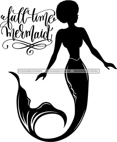 Afro Black Woman Mermaid Aquatic Creature  SVG Cutting File For Silhouette and Cricut