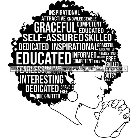 Afro Strong Woman Praying Independent Proud Roots Hair Life Quotes SVG Cutting Files