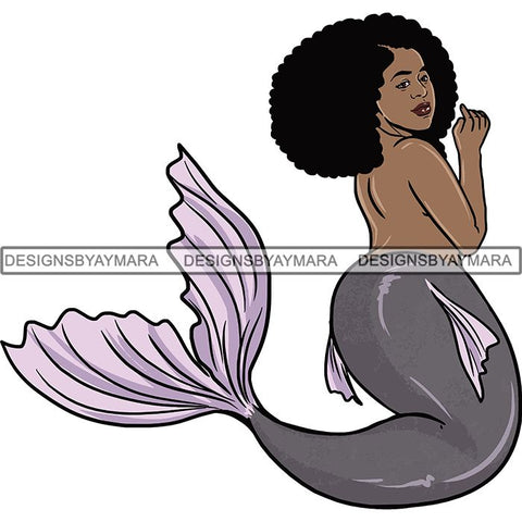 Afro Black Woman Mermaid Aquatic Creature  SVG Cutting File For Silhouette and Cricut