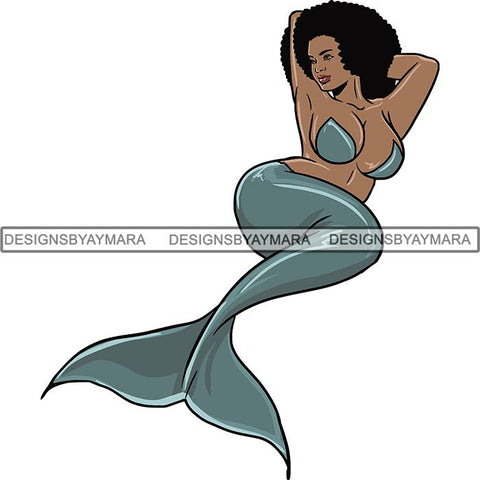 Afro Black Woman Mermaid Aquatic Creature  SVG Cutting File For Silhouette and Cricut