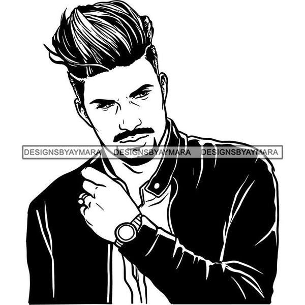 Attractive Man Bearded Hipster Model Fashion Male Guy Stylish Mustache Close-up Sexy Macho Manly SVG Files For Cutting