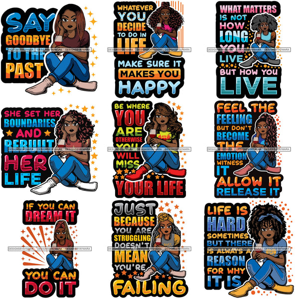 Bundle 9 Afro Lola Drinking Wine Life Quotes .SVG Cutting Files For Silhouette and Cricut and More!