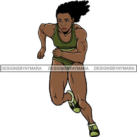 Afro Black Woman Runner Sprinting Athletic Sport .PNG Print File Not For Cutting