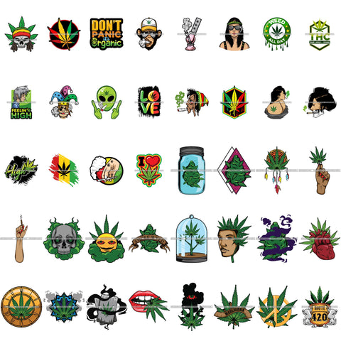 Bundle 40 Weed Leaf Grass Medical Marijuana Hemp Pot Joint Blunt Cannabis Hashish Stoned High Life SVG Cutting Files