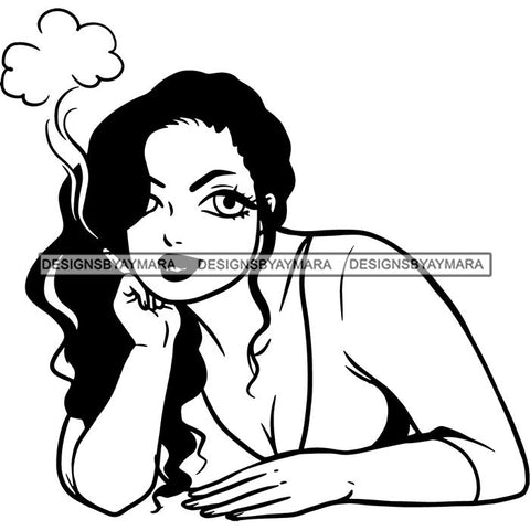 Woman Smoking Pot Joint Blunt Stoned High Life Weed Leaf Marijuana Grass Relax Chill SVG Cutting Files