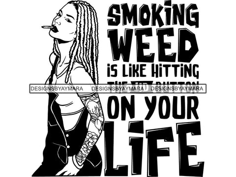 Woman Smoking Pot Deadlock Braids Hairstyle Rasta Queen Blunt Weed Cannabis 420 Marijuana Stoner High Life .SVG Cut File For Silhouette and Cricut