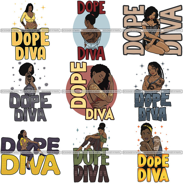 Bundle 9 Afro Melanin Popping Dope Diva Quotes SVG Cutting Files For Silhouette Cricut and More