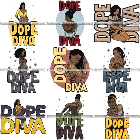 Bundle 9 Afro Melanin Popping Dope Diva Quotes SVG Cutting Files For Silhouette Cricut and More