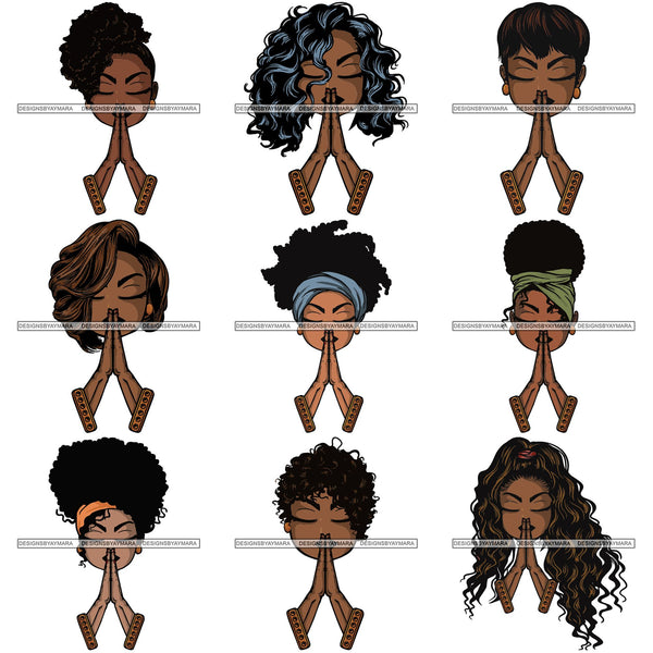 Bundle 9 Afro Lola Praying Begging Asking God Lord Faith Strength .SVG Vector Clipart Cutting Files For Silhouette Cricut and More!