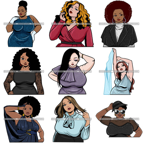 Bundle 9 Attractive BBW Nubian Melanin Popping Beautiful African American Big Woman SVG Cutting Files