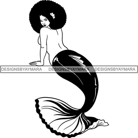 Afro Black Woman Mermaid Aquatic Creature  SVG Cutting File For Silhouette and Cricut