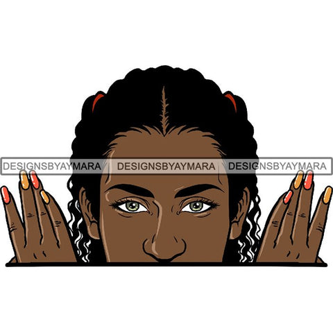 Afro Woman Peeking Peek-a-Boo I see You Melanin Pretty Half Face PNG File For Print Not For Cutting