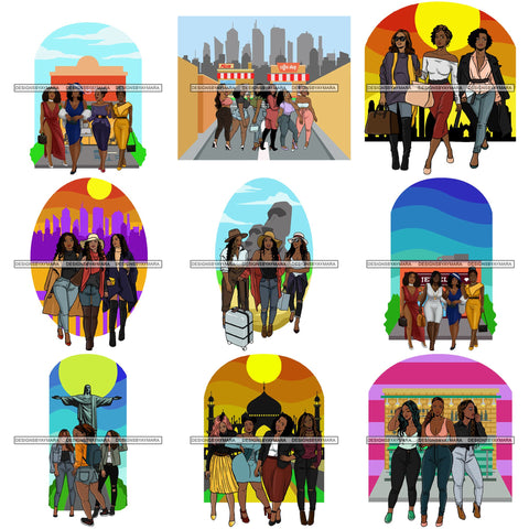 Bundle 9 Friends Hanging Out Together Shopping Traveling Vacation Fun Buddy Sisters Girlfriends Women SVG Cutting Files