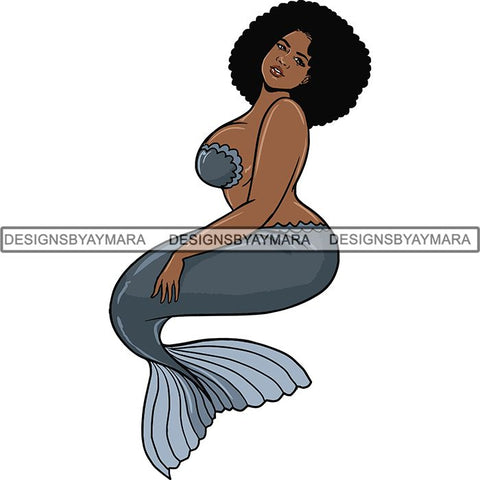 Afro Black Woman Mermaid Aquatic Creature  SVG Cutting File For Silhouette and Cricut