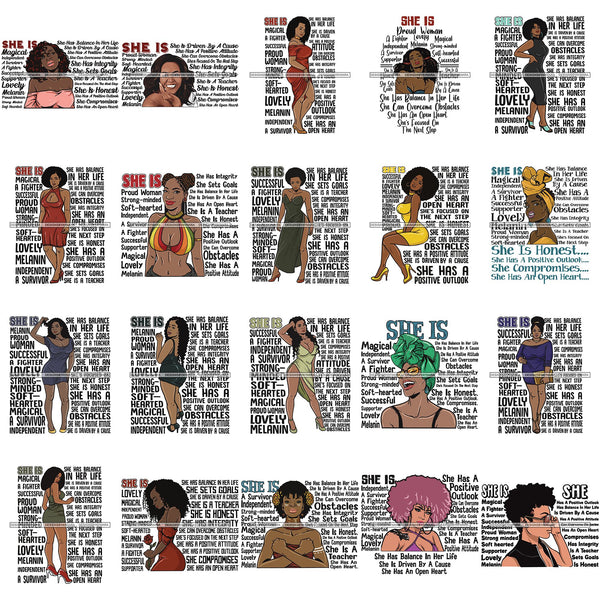 Bundle 20 Afro Woman She's Successful Quotes SVG Files For Cutting and More!