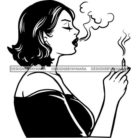 Woman Smoking Pot Joint Blunt Stoned High Life Weed Leaf Marijuana Grass Relax Chill SVG Cutting Files