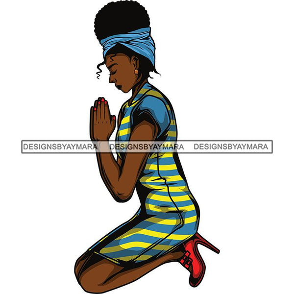 Afro Lola Praying God Lord Prayers Knee Forgiveness .SVG Clipart Cutting Files For Silhouette and Cricut and More!