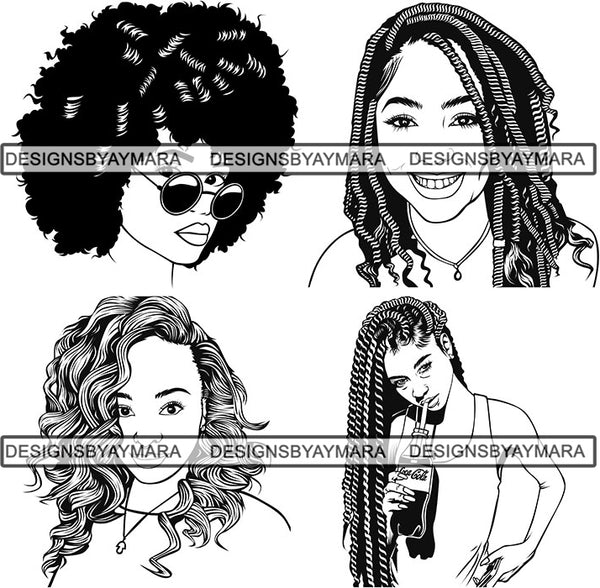Bundle 4 Afro Woman SVG Cut File for Silhouette and Cricut