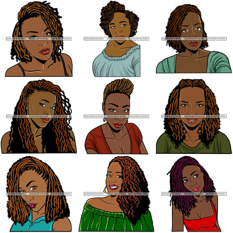 Bundle 9 Afro Black Woman Sister-lock Hairstyle Beautiful Diva .SVG Cutting Files For Silhouette Cricut and More!