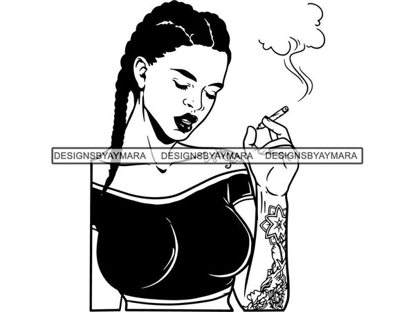 Woman Smoking Pot Deadlock Braids Hairstyle Rasta Queen Blunt Weed Cannabis 420 Marijuana Stoner High Life .SVG Cut File For Silhouette and Cricut