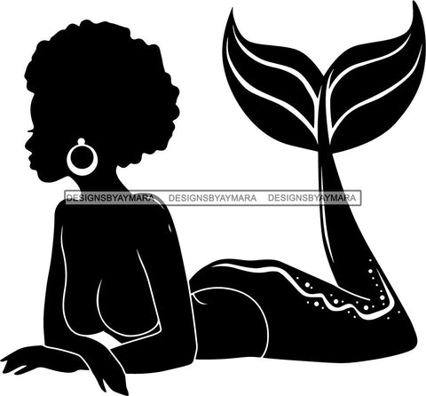 Afro Black Woman Mermaid Aquatic Creature  SVG Cutting File For Silhouette and Cricut