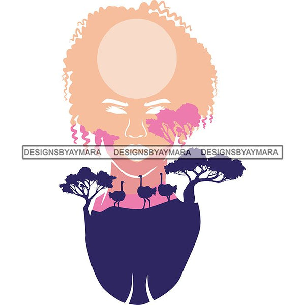 Sensual Woman Silhouette African Wildlife Proud Roots Safari Savanna Africa Continent Exotic Scenic SVG Cutting Files