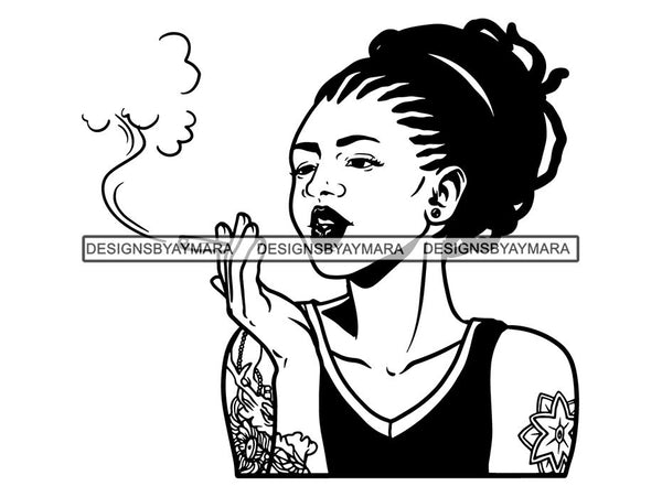 Woman Smoking Pot Deadlock Braids Hairstyle Rasta Queen Blunt Weed Cannabis 420 Marijuana Stoner High Life .SVG Cut File For Silhouette and Cricut