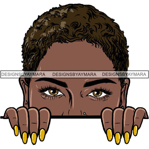Afro Woman Peeking Peek-a-Boo I see You Melanin Pretty Half Face PNG File For Print Not For Cutting
