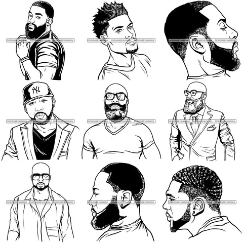 Bundle 9 Attractive Man Bearded Hipster Model Fashion Male Guy Stylish Mustache Close-up Sexy Macho Manly SVG Files For Cutting