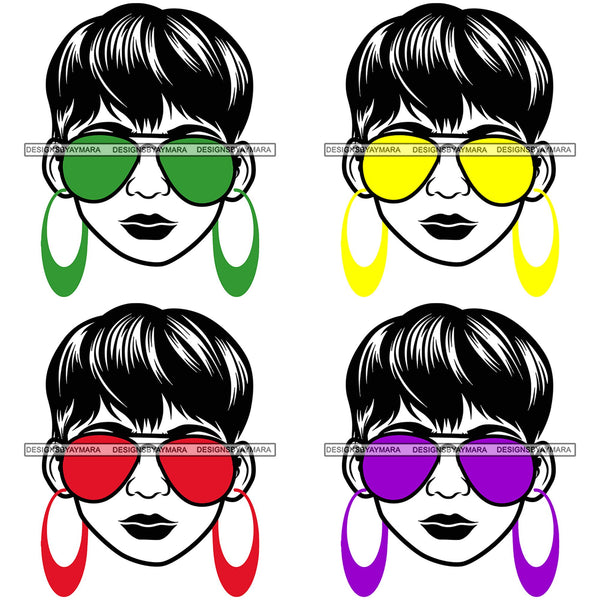 Bundle 4 Afro Lola Boss Lady Dope Diva Glamour Wearing Glasses Accesories .SVG Cut Files