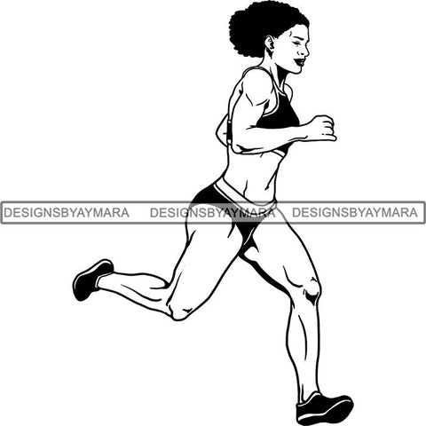 Afro Black Woman Runner Athletic Sport .SVG Cutting File For Silhouette and Cricut