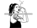 Woman Smoking Pot Deadlock Braids Hairstyle Rasta Queen Blunt Weed Cannabis 420 Marijuana Stoner High Life .SVG Cut File For Silhouette and Cricut