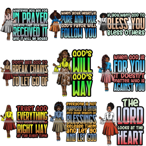 Bundle 9 Afro Lola Classy God Lord Faith Prayers Quotes .SVG Clipart Cutting Files For Silhouette and Cricut and More!