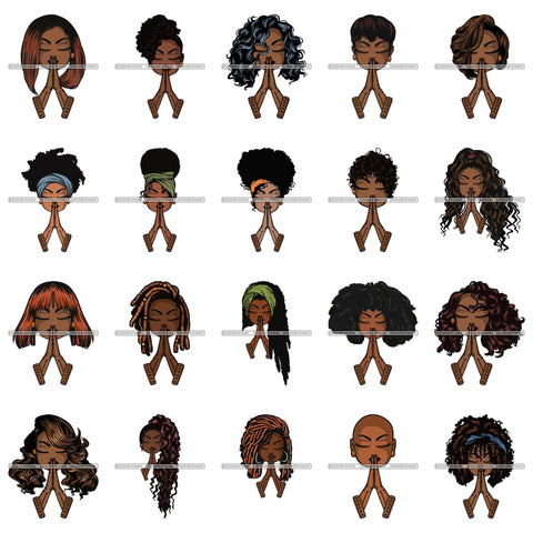 Bundle 20 Afro Lola Praying Begging Asking God Lord Faith Strength .SVG Vector Clipart Cutting Files For Silhouette Cricut and More!
