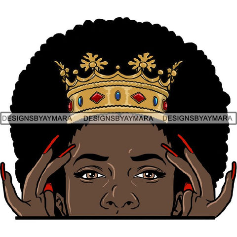Afro Woman Peeking Peek-a-Boo I see You Melanin Pretty Half Face PNG File For Print Not For Cutting