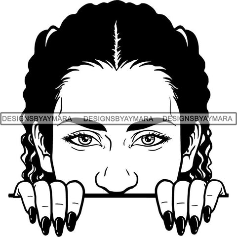 Afro Woman Peeking Peek-a-Boo I see You Melanin Pretty Half Face PNG File For Print Not For Cutting