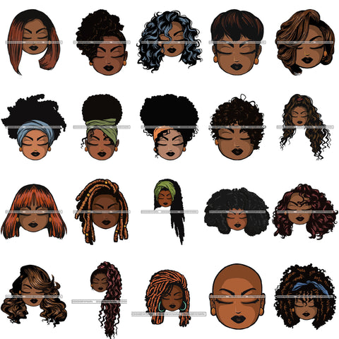 Afro Lola Cute Closed Up Face Eyes Close Meditation .SVG Clipart Vector Cutting Files