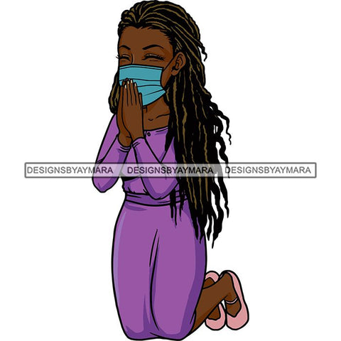 Black Woman Praying God Quotes Face Mask Begging Prayers Save Life Mujer Orando a Dios SVG Vector Clipart Cutting Files
