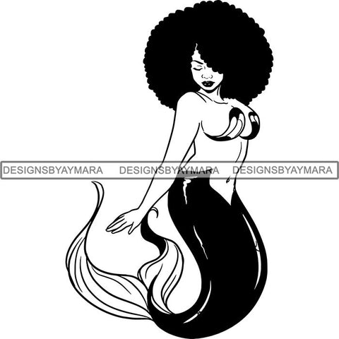 Afro Black Woman Mermaid Aquatic Creature  SVG Cutting File For Silhouette and Cricut