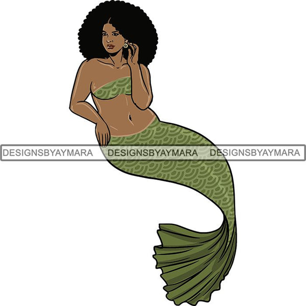 Afro Black Woman Mermaid Aquatic Creature  SVG Cutting File For Silhouette and Cricut