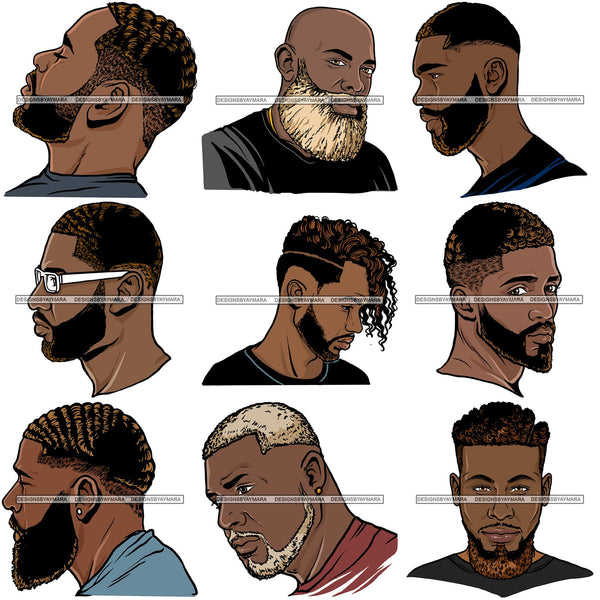 Bundle 9 Attractive Black Man Bearded Hipster Model Fashion Male Guy Hombre Masculino Guapo Stylish Close-up Sexy Macho Manly SVG Files For Cutting