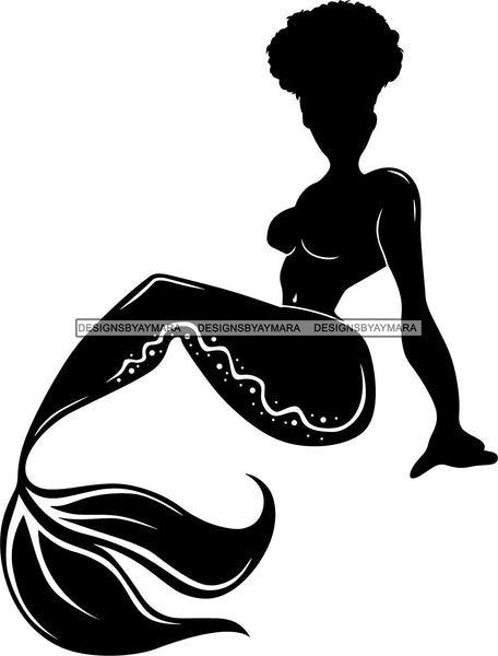 Afro Black Woman Mermaid Aquatic Creature  SVG Cutting File For Silhouette and Cricut